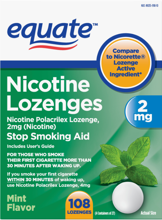 이퀘이트 니코틴 2mg 무설탕 금연 로젠지 민트맛 27정 4개 (108정) *FDA 인증*