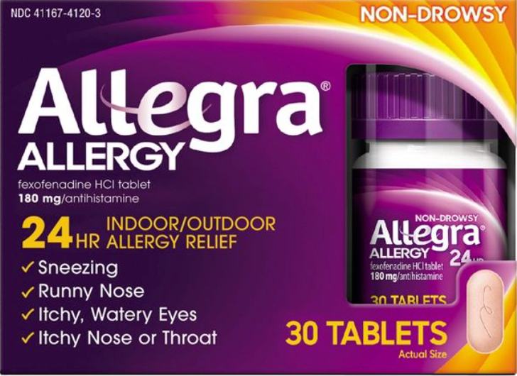 12+ 사노피 알레그라 펙소페나딘 180mg 24시간 알러지 릴리프 30정