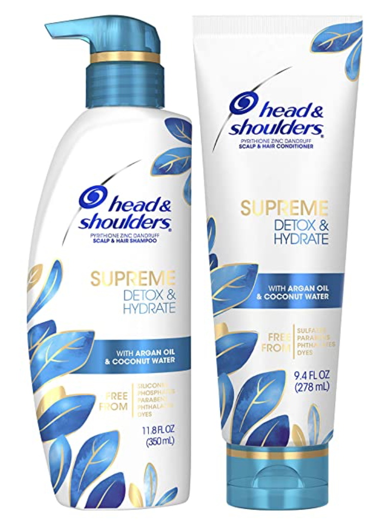 P&G 헤드앤숄더 파라벤/프탈레이트/황산-프리 수프림 디톡스 & 하이드레이트 비듬방지 샴푸 350ml + 컨디셔너 278ml