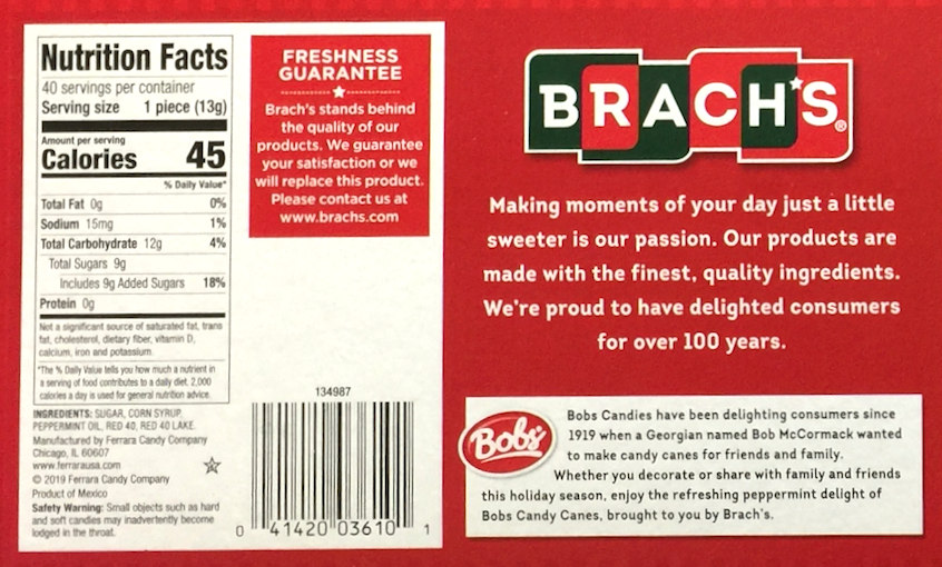 브라치 Brach's 페퍼민트 캔디캐인 40pc (499g)
