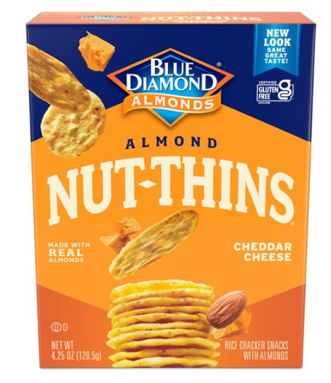블루다이아몬드 Blue Diamond Non-GMO 슈가/글루텐-프리 너트씬즈 체다치즈 아몬드 크래커 120g 2팩 (240g)