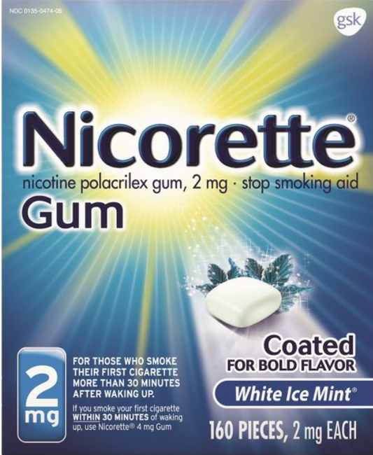 글락소스미스클라인 GSK 니코렛 니코틴 2mg 금연껌 White Ice Mint 160pc *FDA 인증*
