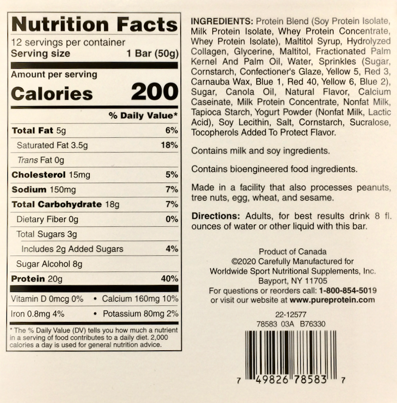 퓨어프로틴 Pure Protein 글루텐-프리 생일케이크 단백질바 50g 12ct (600g) *단백질 20g*