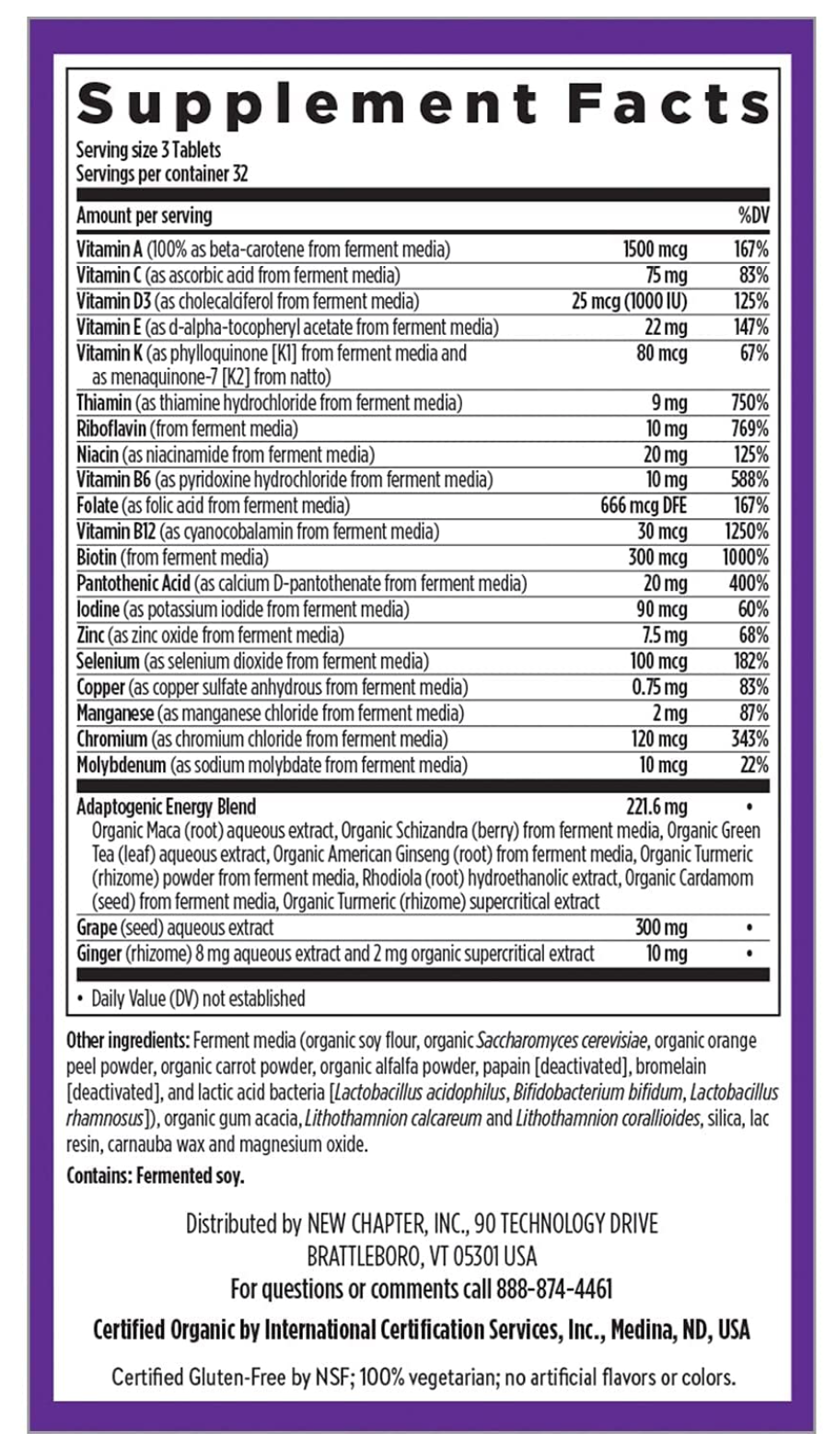 뉴챕터 퍼펙트 에너지 + 스트레스 서포트 *발효* 종합비타민 96정