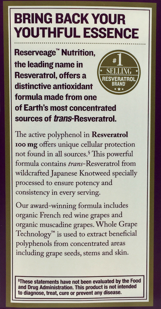 리저브에이지 Reserveage 레스베라트롤 250mg 60정 *세계최고순도*회춘포뮬라*