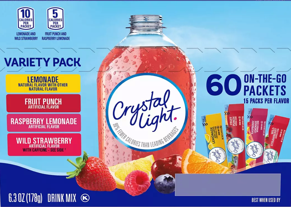 크래프트 Kraft 크리스탈라이트 무설탕 드링크 믹스 500ml 4가지맛 60ct (178g)