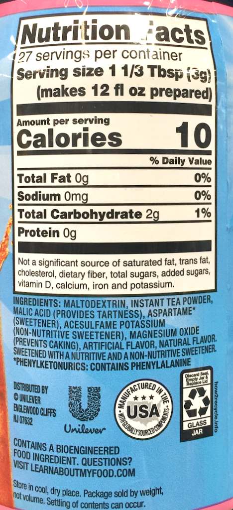 유니레버 Unilever 립튼 다이어트 슈가-프리 라즈베리 아이스티 믹스 9L (73g)