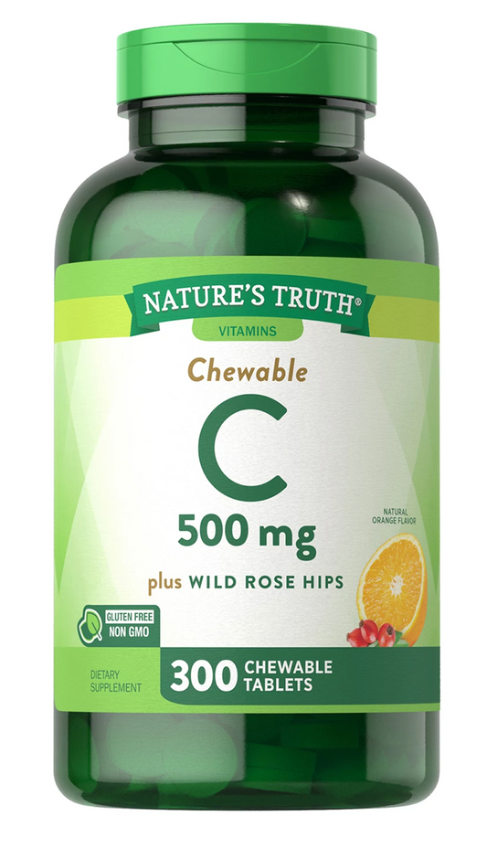 네이처스트루스 Nature's Truth Non-GMO 비타민C 500mg + 바이오플라보노이드 & 로즈힙 츄어블 300정
