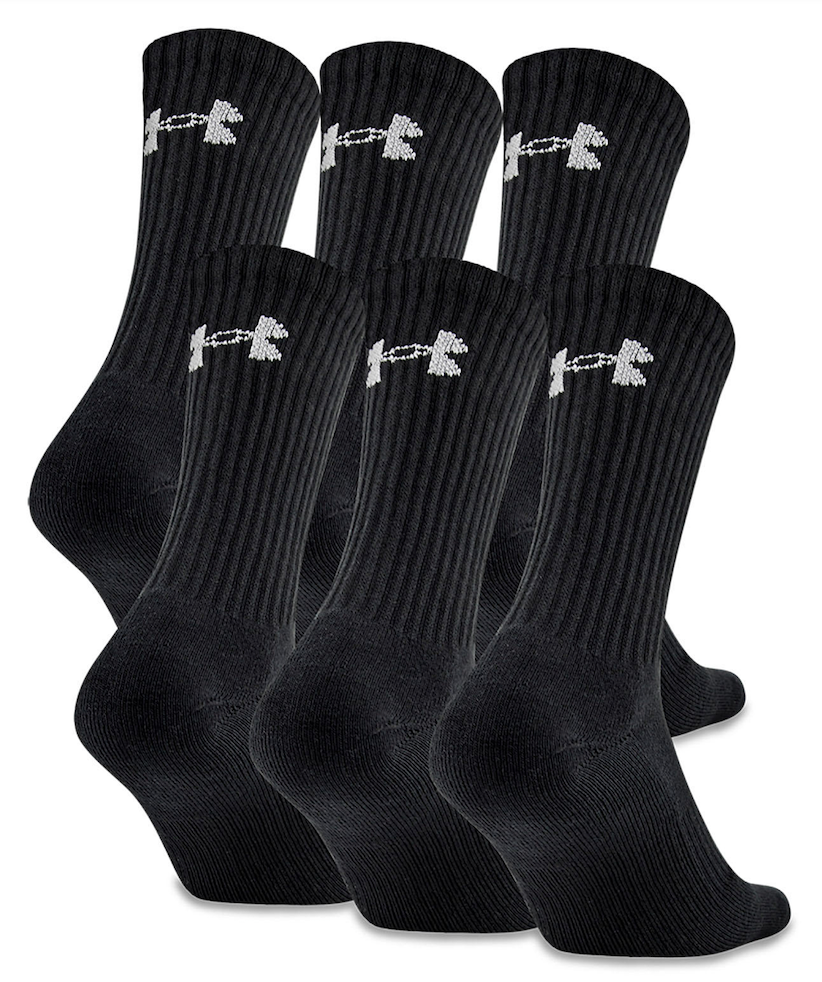 언더아머 Under Armor 유니섹스 면혼방 크루 양말 블랙 라지 6켤레