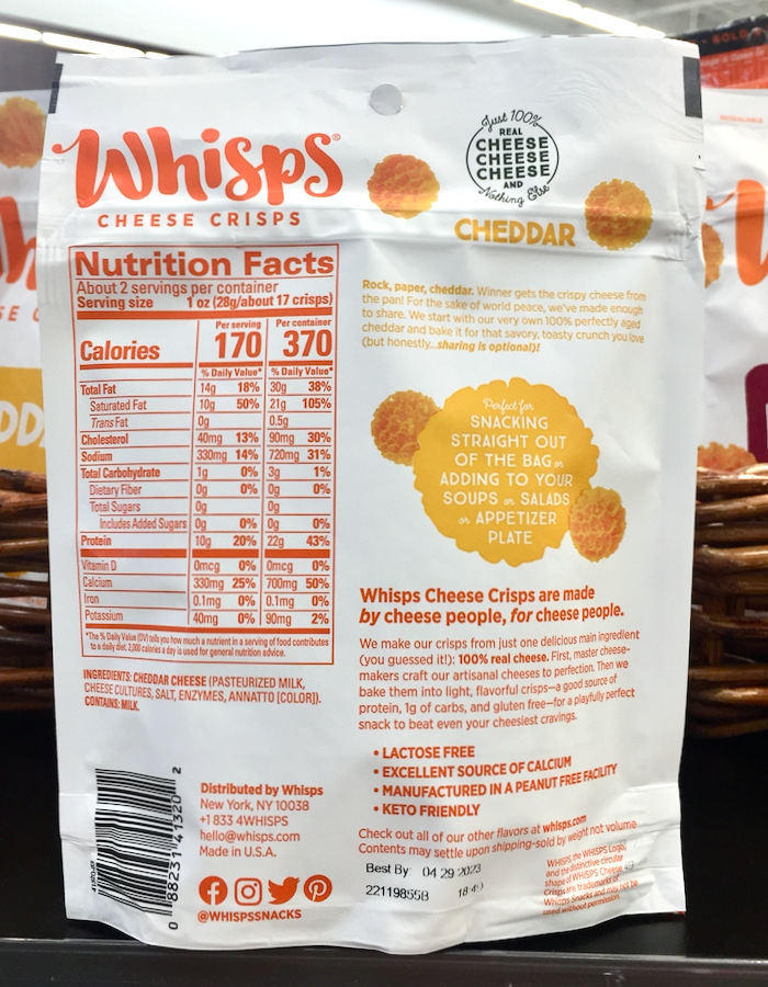 휘스프 Whisps 체다 치즈 크리스프 55g 2팩 (110g) *케토친화*