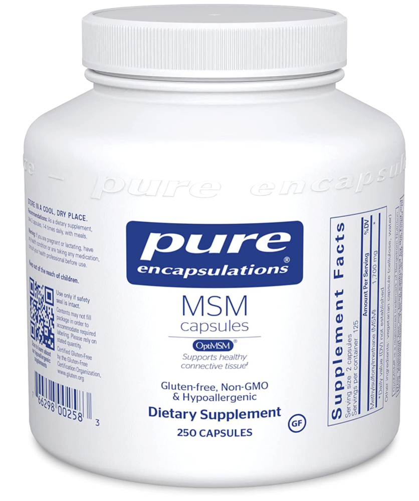 퓨어 Pure 유기농/Non-GMO 탈크/왁스/글리콜-프리 MSM (유황) 850mg 250정