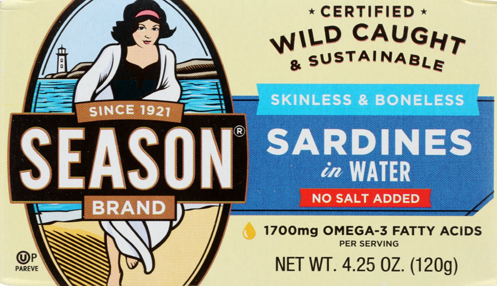 시즌브랜드 Season Brand Non-GMO 솔트-프리 자연산 정어리 in 워터 120g 6ct (720g) *BPA/방부제-프리*