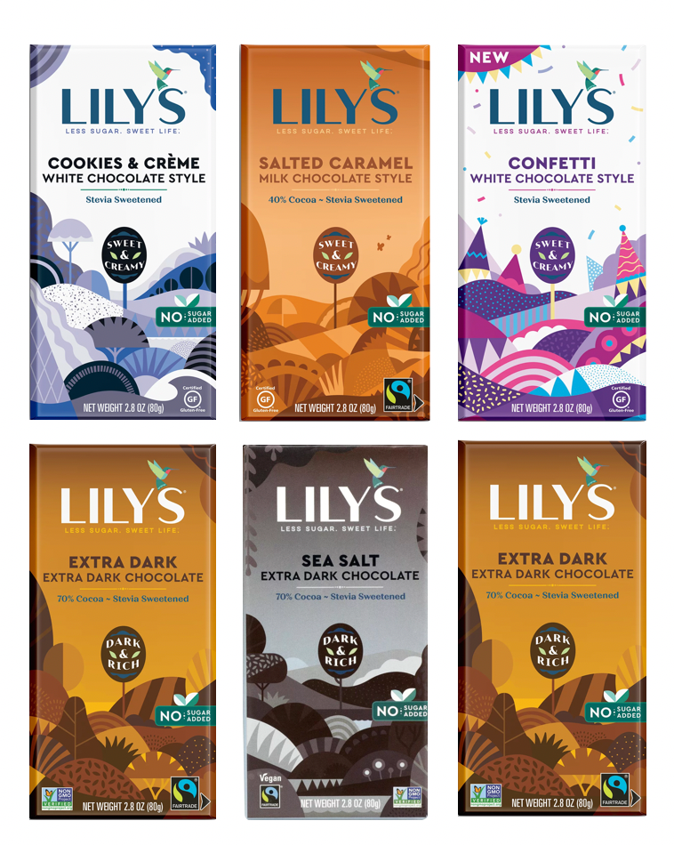릴리 Lily's 슈가/GMO/rBST/글루텐-프리 초콜렛 6가지맛 80g 6개 (480g)