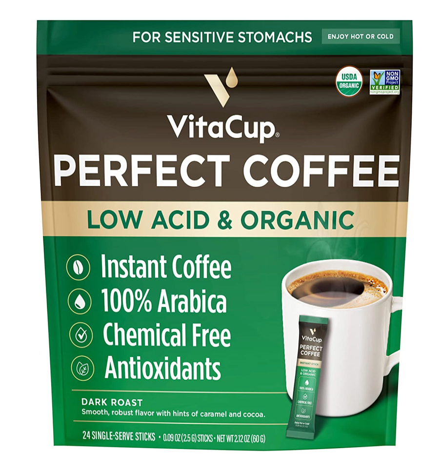 비타컵 VitaCup 유기농/Non-GMO 화학성분/곰팡이-프리 저산도 퍼펙트 인스턴트 커피 스틱 24개 (60g)