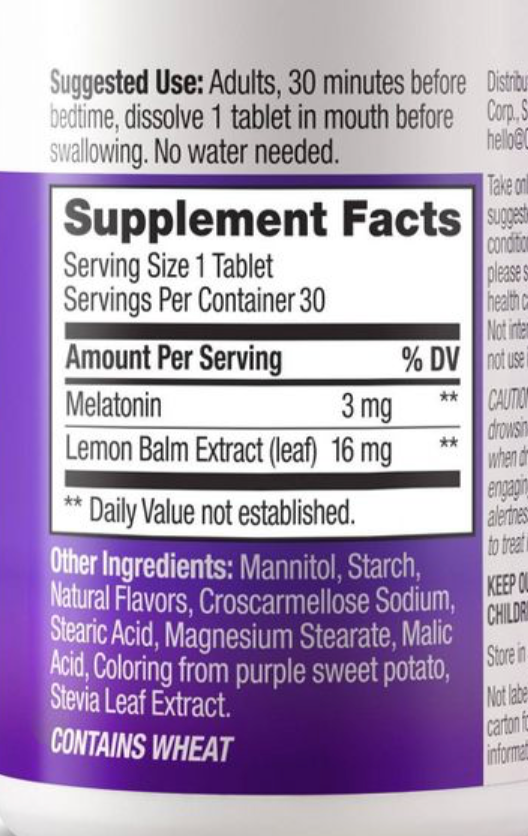 올리 슬립 약물/슈가-프리 멜라토닌 3mg + 레몬밤 수면유도 딸기맛 츄어블 30정