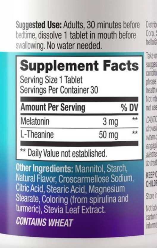 올리 슬립 약물/슈가-프리 멜라토닌 3mg + L-티아닌 수면유도 애플베리맛 츄어블 30정 *유통기한 2024/10*