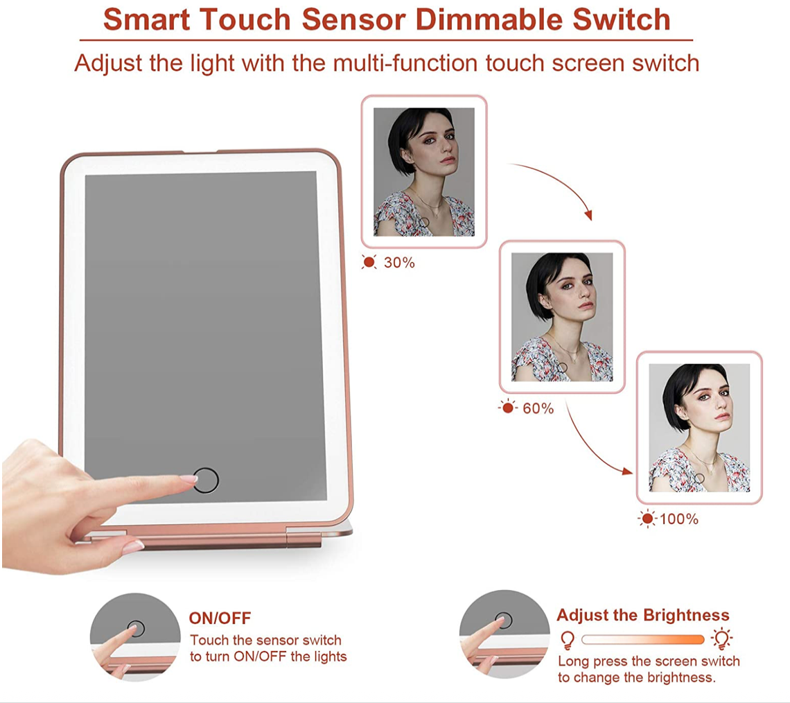 펀터치 Funtouch LED 휴대용 메이크업 거울 Rose Gold *USB충전/3가지조명/밝기조절*