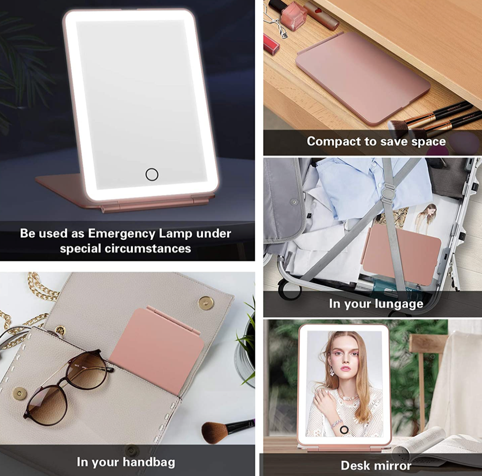 펀터치 Funtouch LED 휴대용 메이크업 거울 Rose Gold *USB충전/3가지조명/밝기조절*