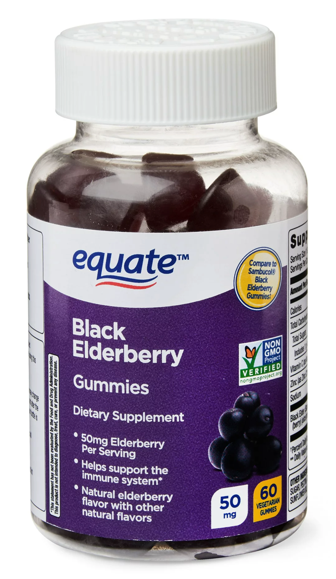 이퀘이트 Non-GMO 엘더베리 50mg 비타민 C 아연 면역/이뮨 서포트 젤라틴-프리 거미 60정