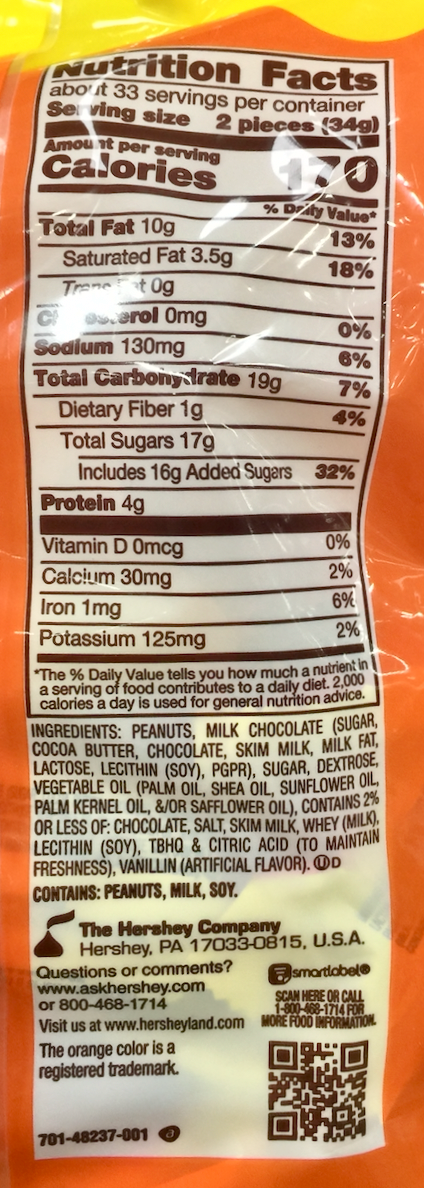 허쉬 리세스 글루텐-프리 땅콩버터 밀크초콜렛 에그 65pc (1.12kg) *한정판*