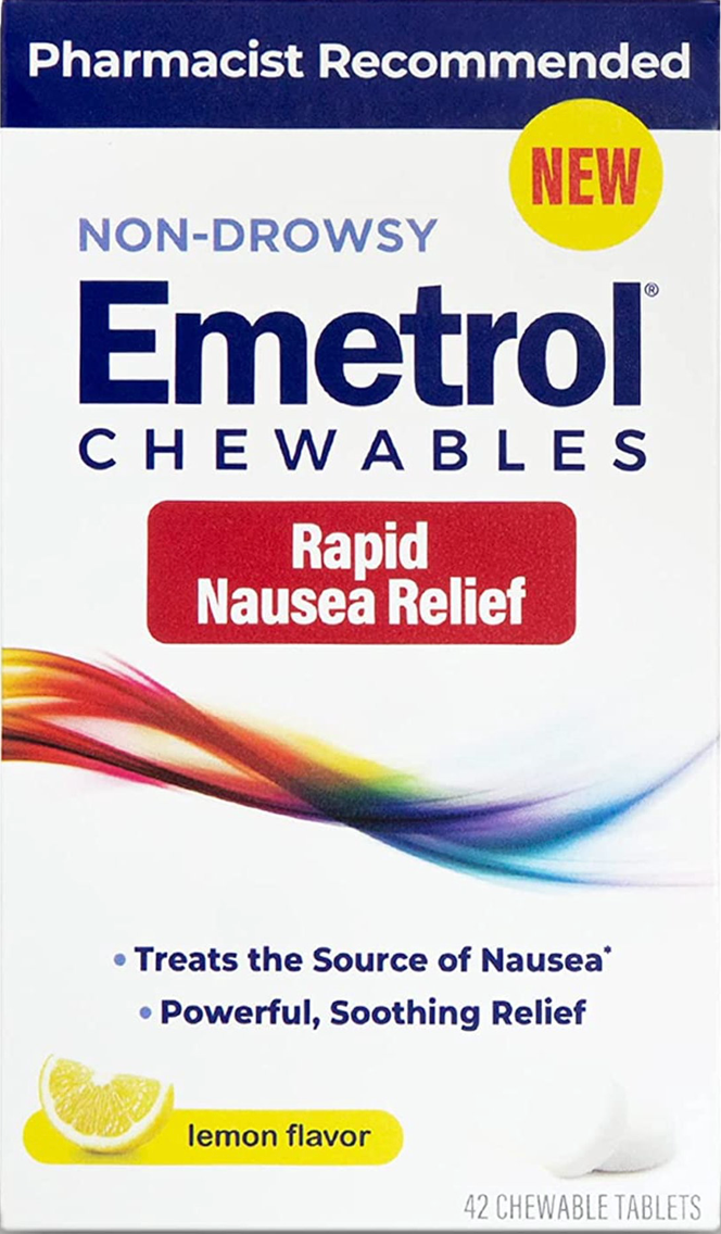 에메트롤 Emetrol 소듐시트레이트 디하이드레이트 230mg 항히스타민/카페인-프리 난드라우지 (졸음없는) 복통 멀미 구토감 완화 츄어블 42정