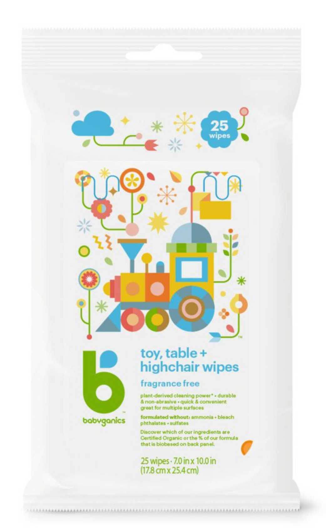 베이비가닉 Babyganics 프탈레이트/황산-프리 62% 식물성 장난감 & 테이블 클리닝 티슈 25매