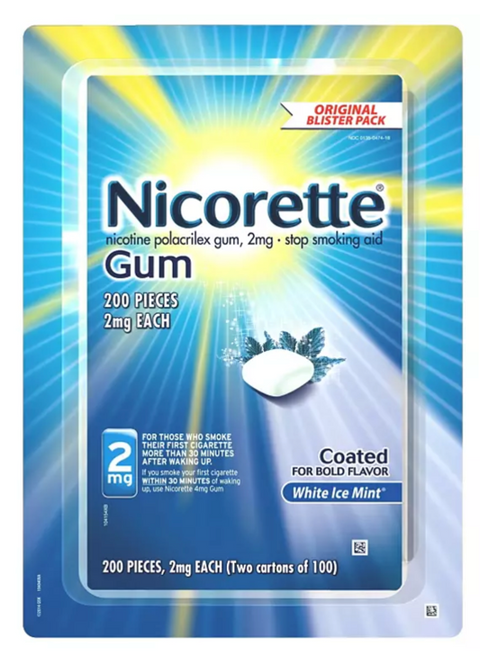 글락소스미스클라인 GSK 니코렛 니코틴 2mg 금연껌 White Ice Mint 100pc 2개 *FDA 인증*