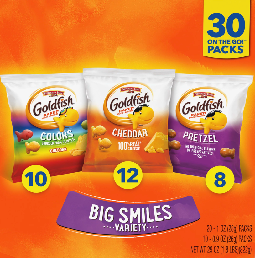 페퍼리지팜 Pepperidge Farm 골드피시 3가지맛 빅스마일 30팩 (822g)