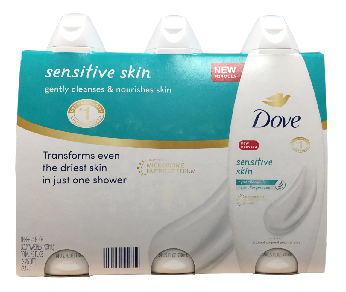 유니레버 Unilever 도브 파라벤/프탈레이트-프리 센시티브 스킨 98% 생분해 바디워시 710ml 3ct (2.12L)