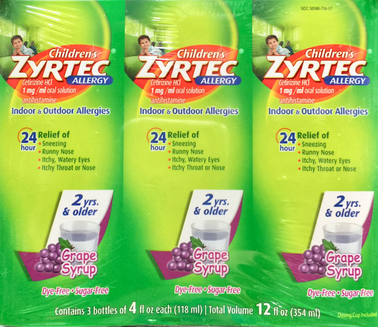 2+ 존슨앤존슨 칠드런 지르텍 세티리진 HCI 5mg 24시간 알러지 릴리프 시럽 118ml 3ct (354ml)