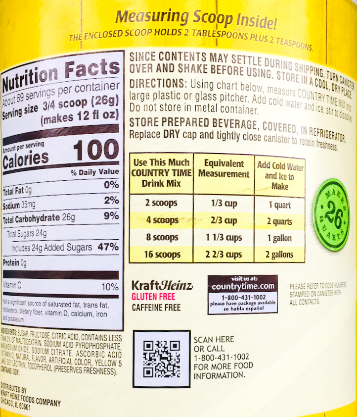 크래프트 Kraft 컨트리타임 레모네이드 믹스 24L (1.78kg)