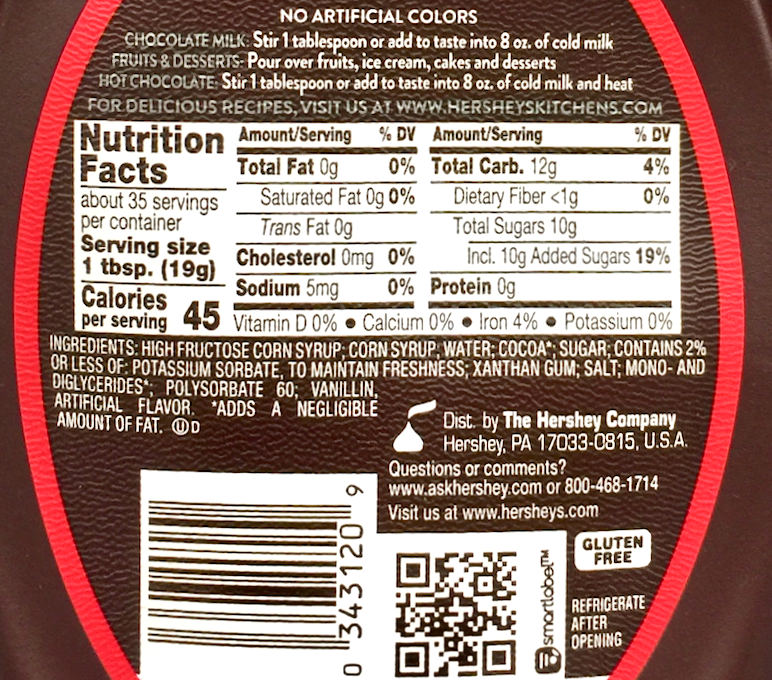 허쉬 Hershey's 글루텐-프리 무지방 초콜렛 시럽 680g