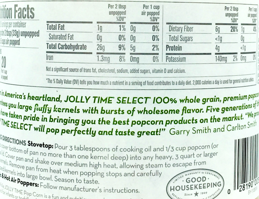 졸리 타임 Jolly Time Non-GMO 옐로 팝콘 옥수수 캐니스터 850g