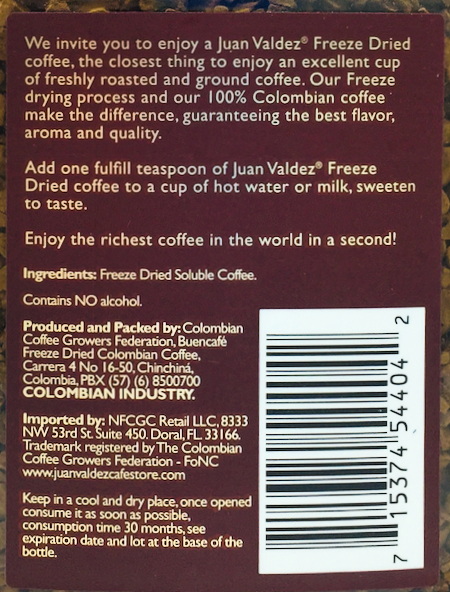 후안발데즈 Juan Valdez 100% 콜럼비안 인스턴트 커피 100g
