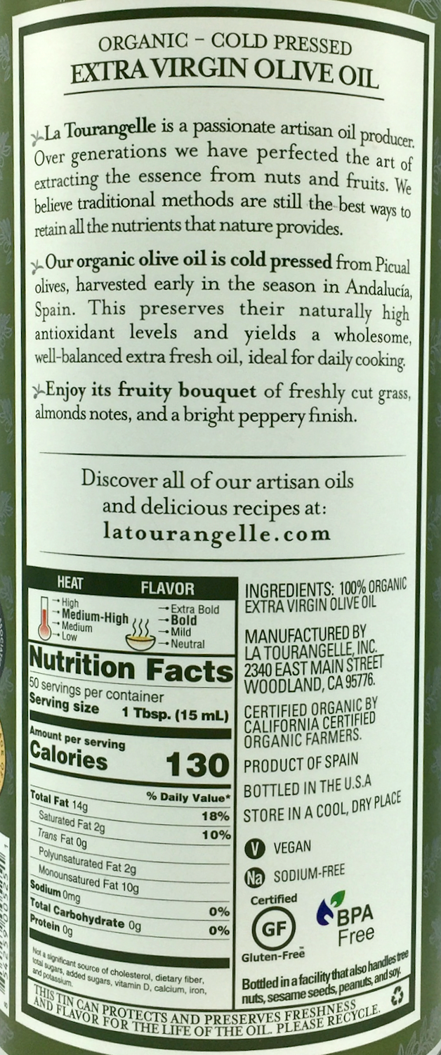 라투랑젤 La Tourangelle 유기농/Non-GMO 엑스트라 버진 올리브 오일 Tin 750ml