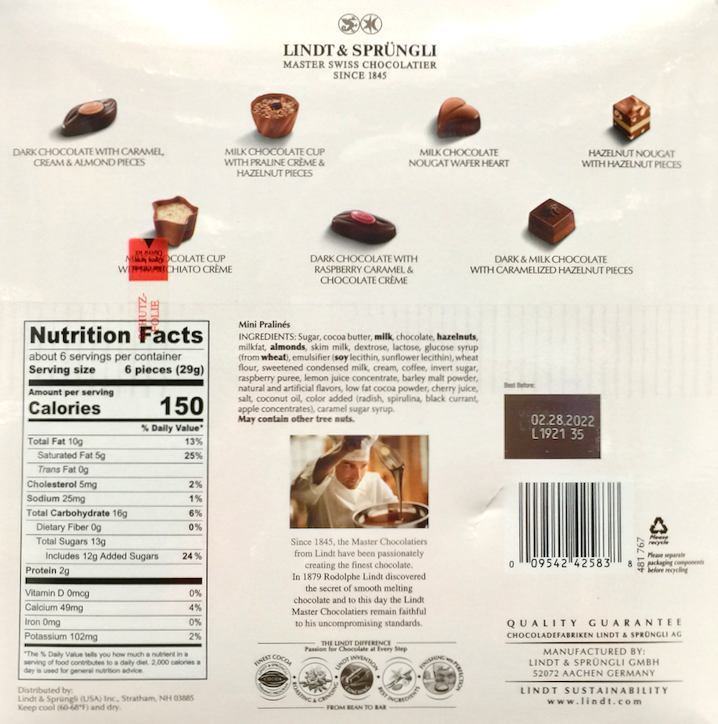 린트 Lindt 미니 프랄린 기프트 박스 36pc (176g)