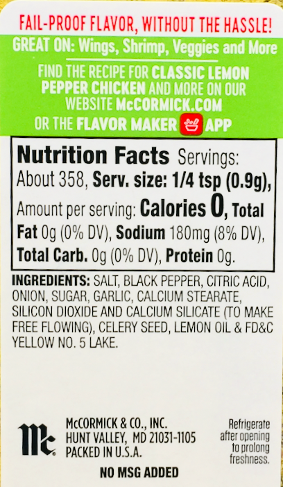 맥코믹 McCormick 퍼펙트핀치 글루텐-프리 0칼로리 레몬 페퍼 시즈닝 322g