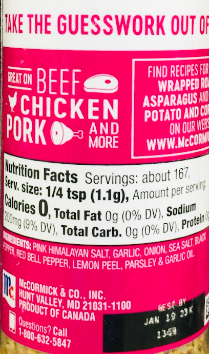 맥코믹 McCormick Non-GMO 슈가/글루텐-프리 0칼로리 올퍼포스시즈닝 (만능조미료) ft. 히말라얀핑크솔트•후추•갈릭 183g