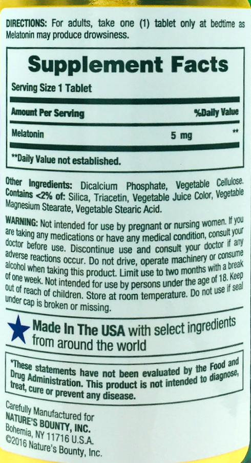 네이처스바운티 Non-GMO 약물-프리 멜라토닌 5mg 바이-레이어 60정