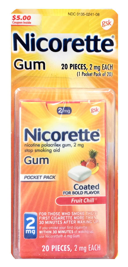 글락소스미스클라인 GSK 니코렛 니코틴 2mg 금연 껌 과일맛 20정 *FDA 인증*