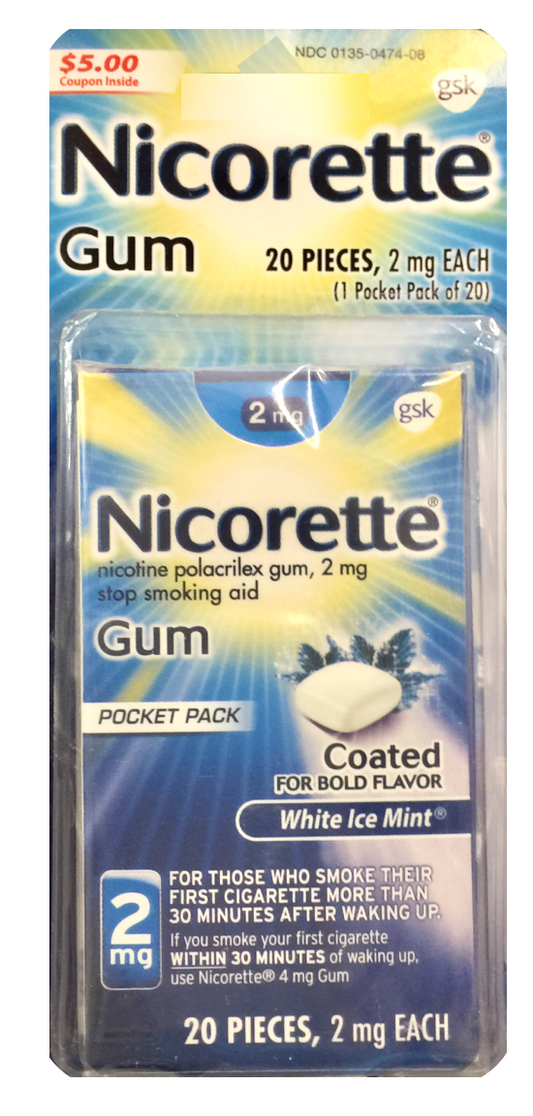글락소스미스클라인 GSK 니코렛 니코틴 2mg 금연껌 White Ice Mint 20pc *FDA 인증*