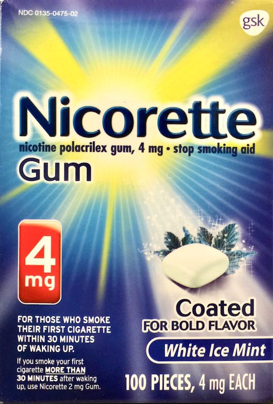 글락소스미스클라인 GSK 니코렛 니코틴 4mg 금연껌 White Ice Mint 100pc *FDA 인증*