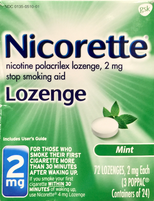글락소스미스클라인 GSK 니코렛 니코틴 2mg 금연 로젠지 Mint 72pc *FDA 인증*