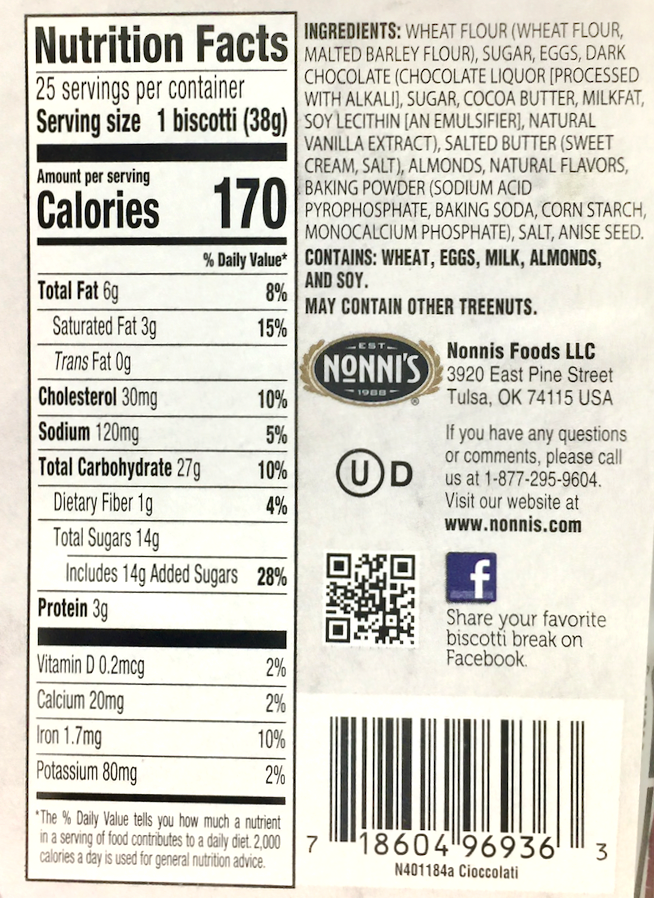 노니 Nonni's 다크초콜렛 비스코티 37g 25pc (943g)