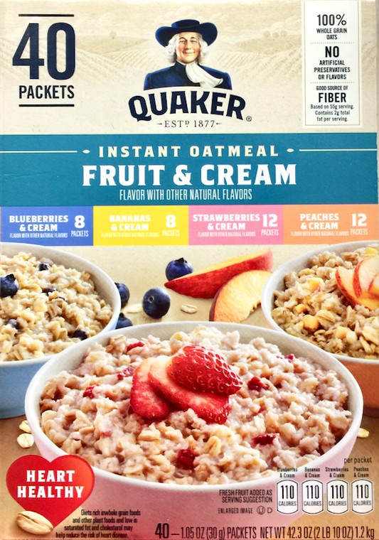 퀘이커 Quaker 과일 & 크림 인스턴트 오트밀 4가지맛 40팩 (1.2kg)