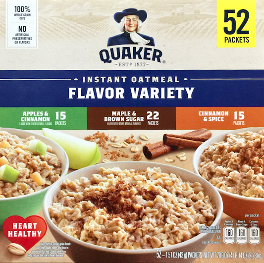 퀘이커 Quaker 인스턴트 오트밀 3가지맛 52팩 (2.23kg)