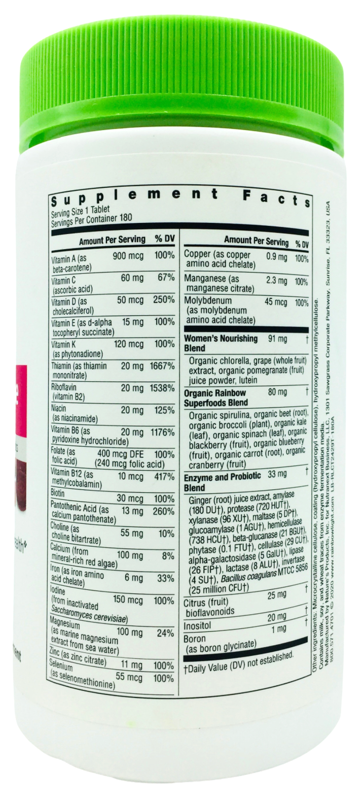 레인보우라이트 Rainbow Light Non-GMO 우먼즈원 멀티비타민 + 수퍼푸드 & 유산균 180정