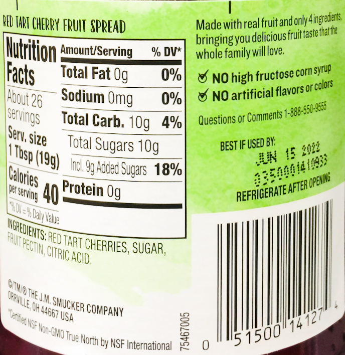 스머커 Smucker's 내추럴 Non-GMO 레드 타르트 체리 스프레드 489g