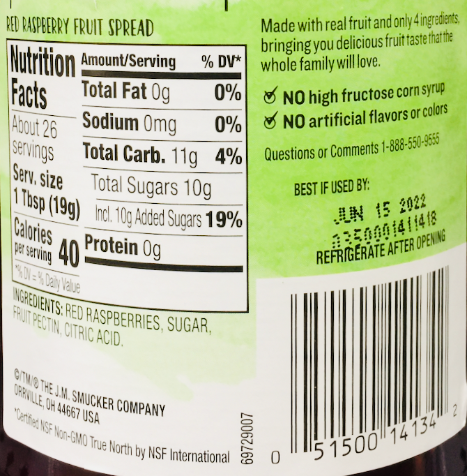 스머커 Smucker's 내추럴 Non-GMO 라즈베리 스프레드 489g