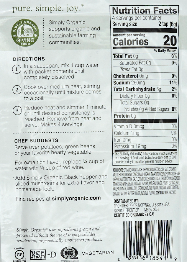 심플리 오가닉 Simply Organic 유기농 글루텐-프리 버섯 소스 믹스 24g 12개